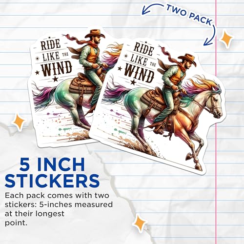 (2 Pack) Ride Like The Wind Stickers - Cowboy Horse Riding - Adventure Stickers - 5" On Longest Side - Sticks to Smooth Flat Surfaces - Made in USA - BMCS6920