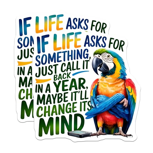 (2 Pack) Colorful Parrot Stickers - Motivational Quote - Animal Themed Decals - 5" On Longest Side - Sticks to Smooth Flat Surfaces - Made in USA - BMCS6064
