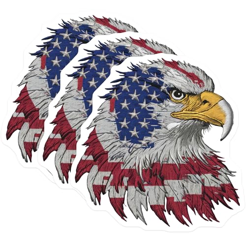 (3 Pack) Patriotic Eagle Decals - American Flag Design - Laptop Stickers- 3 Inches On Longest Side - Easy Peel & Apply - Made in USA - 3MCS5169