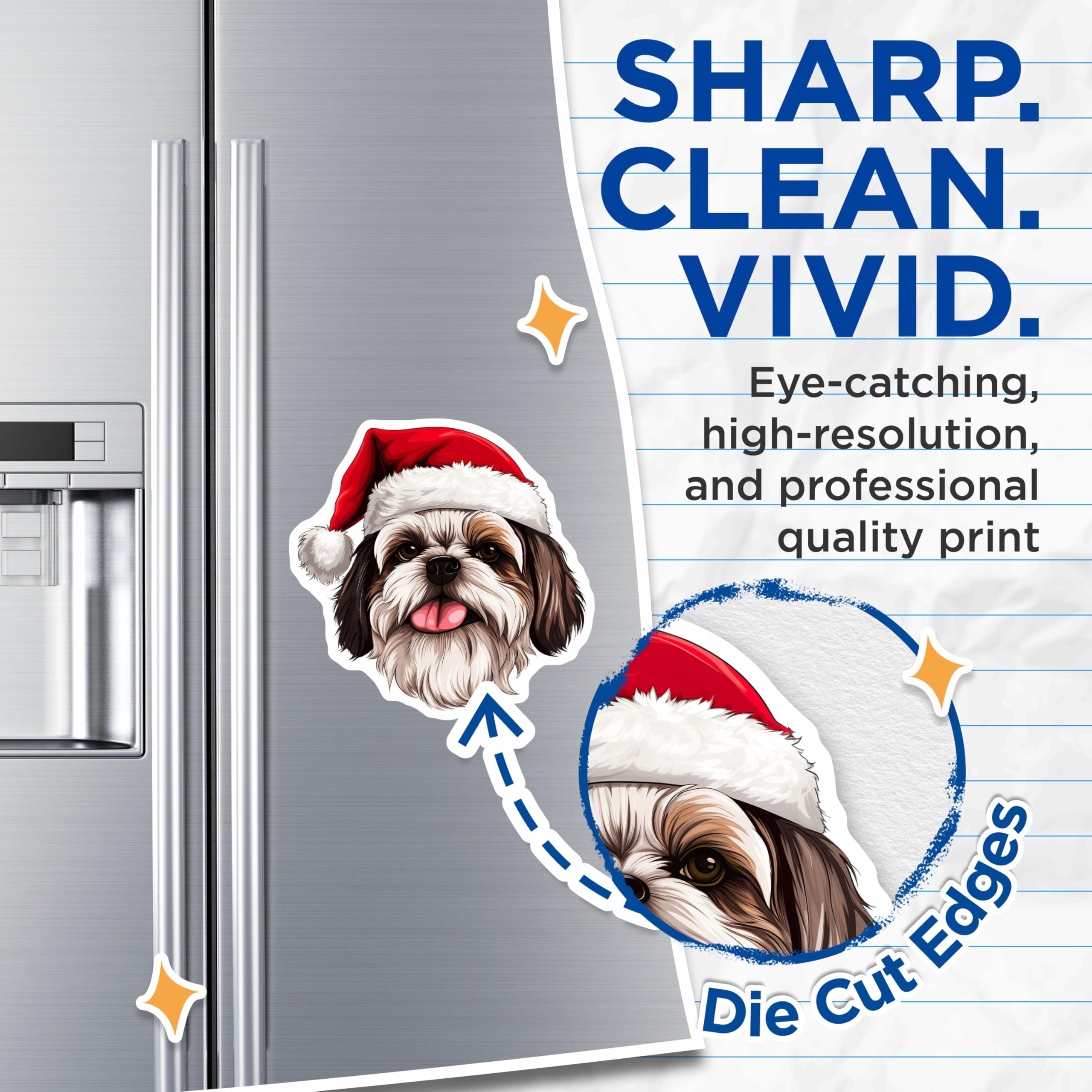 (2 Pack) Shih Tzu Santa Hat Dog Magnets - Merry Christmas Pet Refrigerator Decoration - Holiday Canine Enthusiast Accent - 5 Inches On Longest Side - Thick Durable Magnet - Made in USA - MAG24329