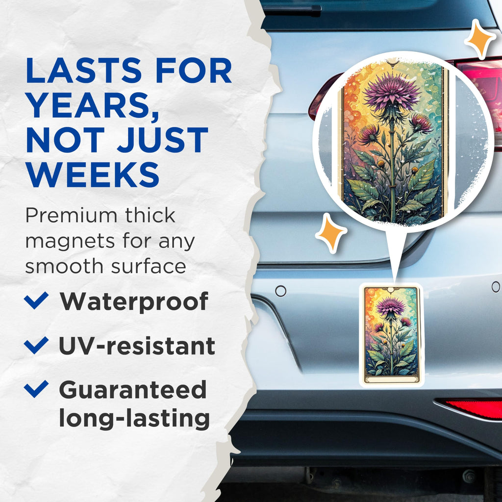 (2 Pack) Botanical Thistle Magnets - Vibrant Floral Art - Mystical Home Decor - 5 Inches On Longest Side - Thick Durable Magnet - Made in USA - MAG22324