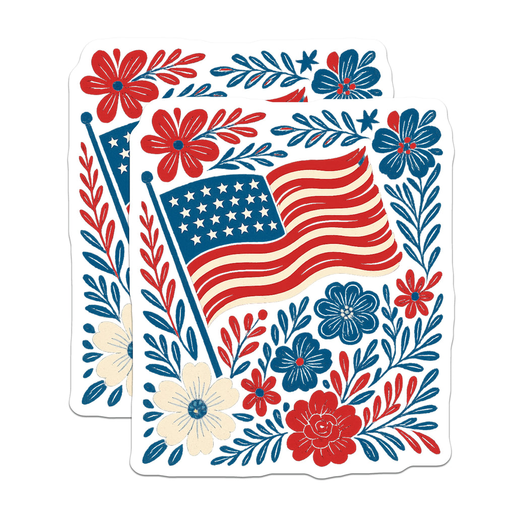 (2 Pack) Patriotic American Flag Magnets - Folk Art 4th of July - Americana Refrigerator Decor - 5 Inches On Longest Side - Thick Durable Magnet - Made in USA - MAG37140