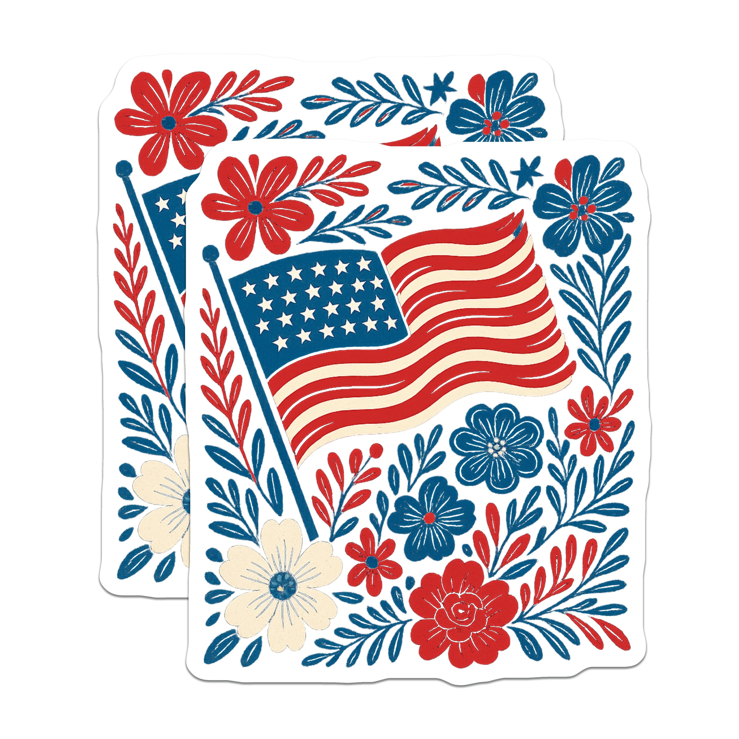 (2 Pack) Patriotic American Flag Magnets - Folk Art 4th of July - Americana Refrigerator Decor - 5 Inches On Longest Side - Thick Durable Magnet - Made in USA - MAG37140