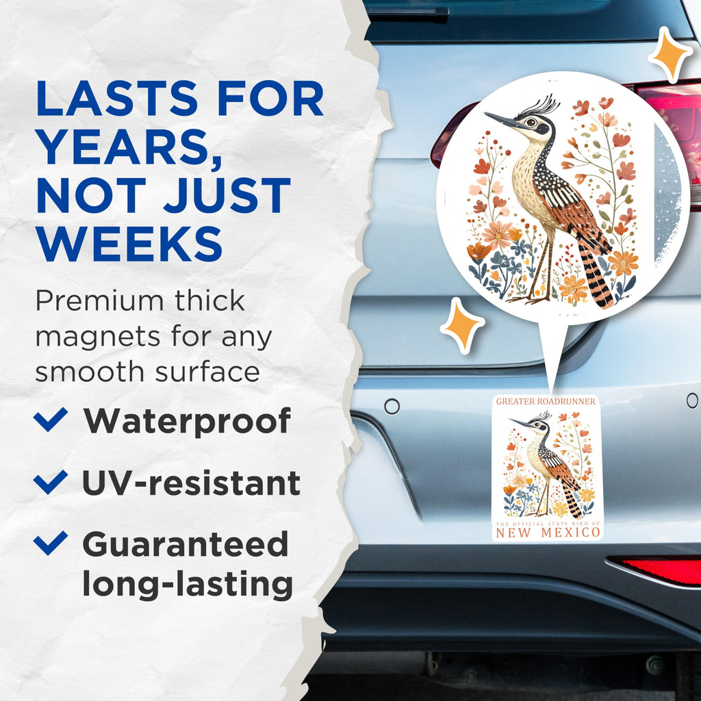 (2 Pack) Greater Roadrunner Magnets - New Mexico State Bird Art - Southwestern Desert Decor - 5 Inches On Longest Side - Thick Durable Magnet - Made in USA - MAG19169