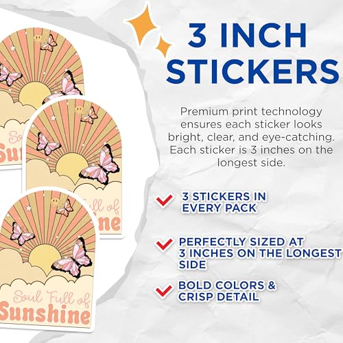 (3 Pack) Sunshine Soul Decals - Butterfly Sticker - Positive Vibes Stickers - 3 Inches On Longest Side - Easy Peel & Apply - Made in USA - 3MCS6038