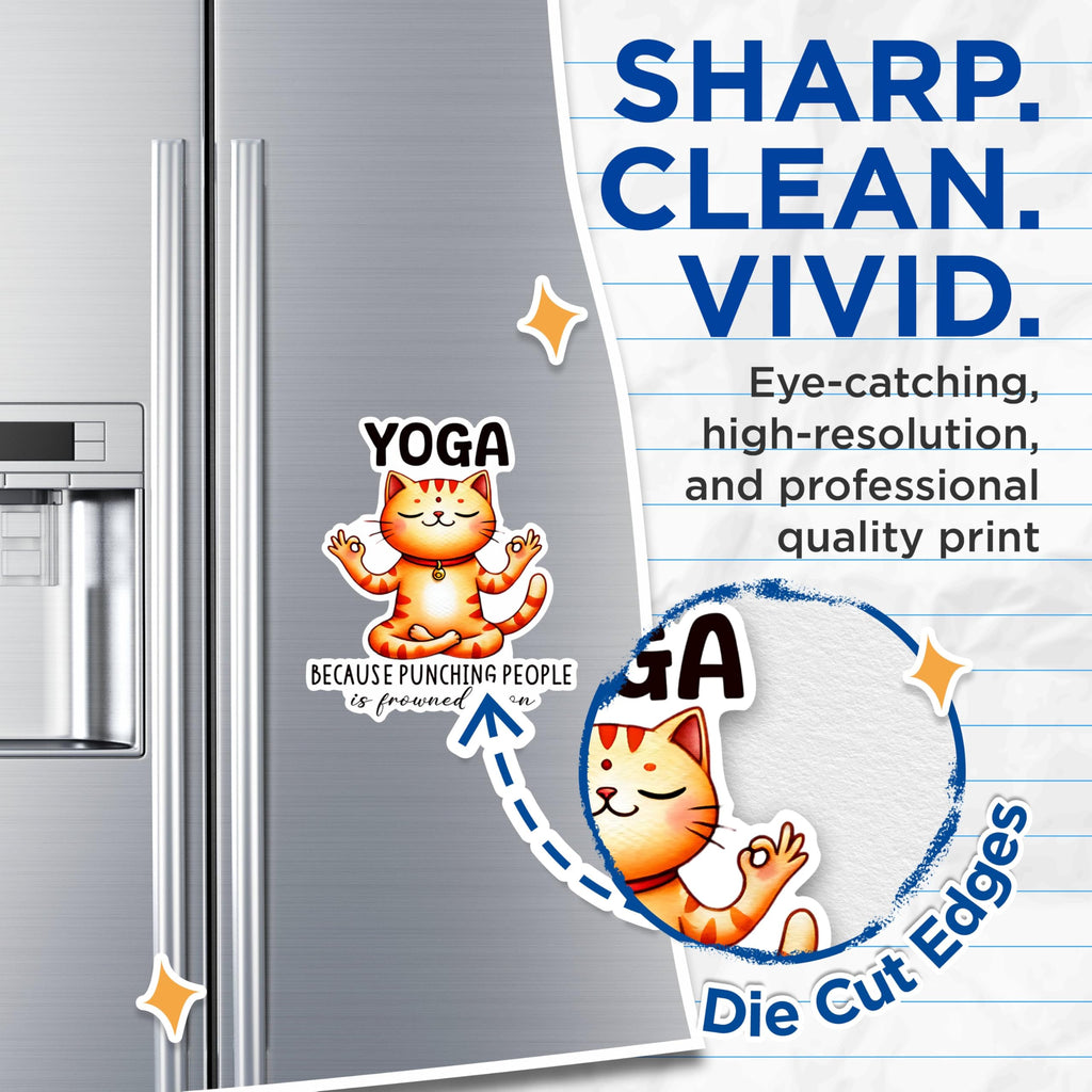 (2 Packs) Yoga Because Punching People is Frowned Upon Magnets - Funny Meditating Cat Magnets - 5" On Longest Side - Premium Magnet - for Fridges, Toolboxes, Cars - Made in USA - MAG2431