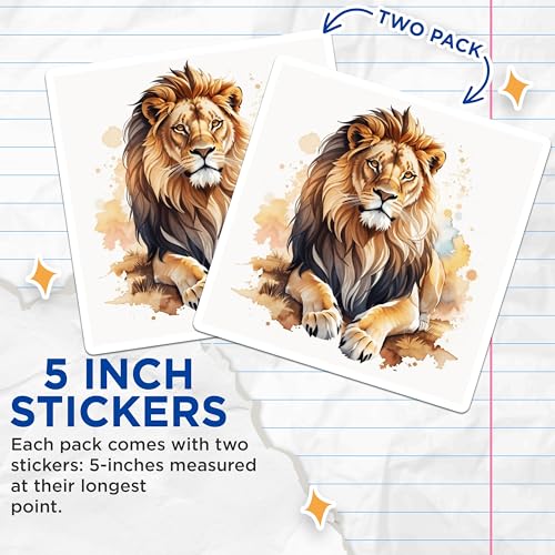 (2 Pack) Lion Stickers - 5" On Longest Side - Sticks to Smooth Flat Surfaces - Made in USA - BMCS8698 - BMCS8698