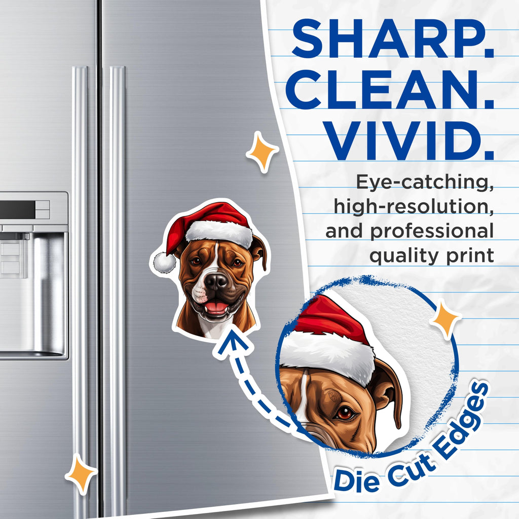 (2 Pack) Christmas Dog Magnets - Santa Hat Pitbull Bulldog Decor - Holiday Fridge Locker Magnets - 5 Inches On Longest Side - Thick Durable Magnet - Made in USA - MAG27883