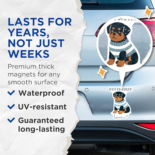 (2 Pack) Rottweiler Magnets - Cute Dog - Animal Lover - 5" On Longest Side - for Cars, Fridges, Toolboxes - Made in USA - MAG7308
