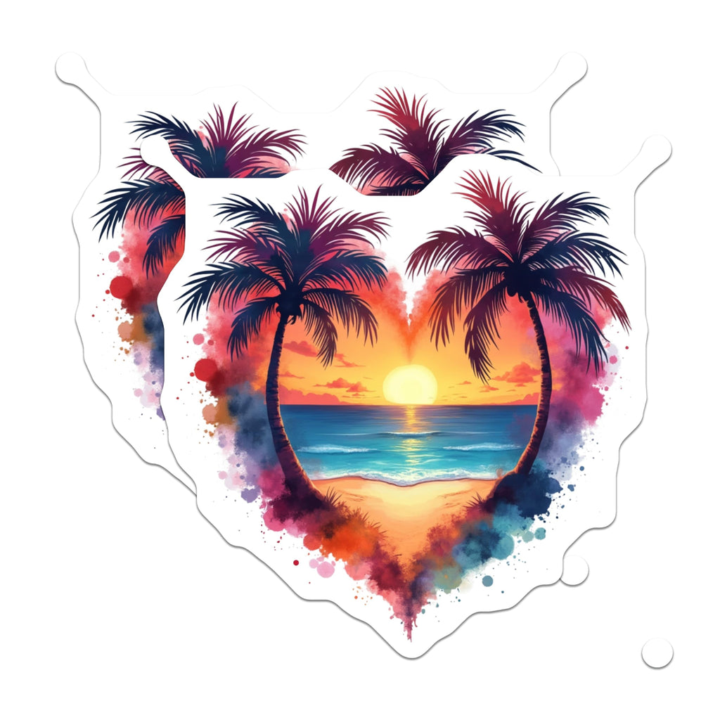(2 Pack) Tropical Sunset Magnets - Beach Lover Palm Tree Decor - Ocean Landscape Heart Art - Vacation Vibes Coastal Scene - 5 Inches On Longest Side - Thick Durable Magnet - Made in USA - MAG25730