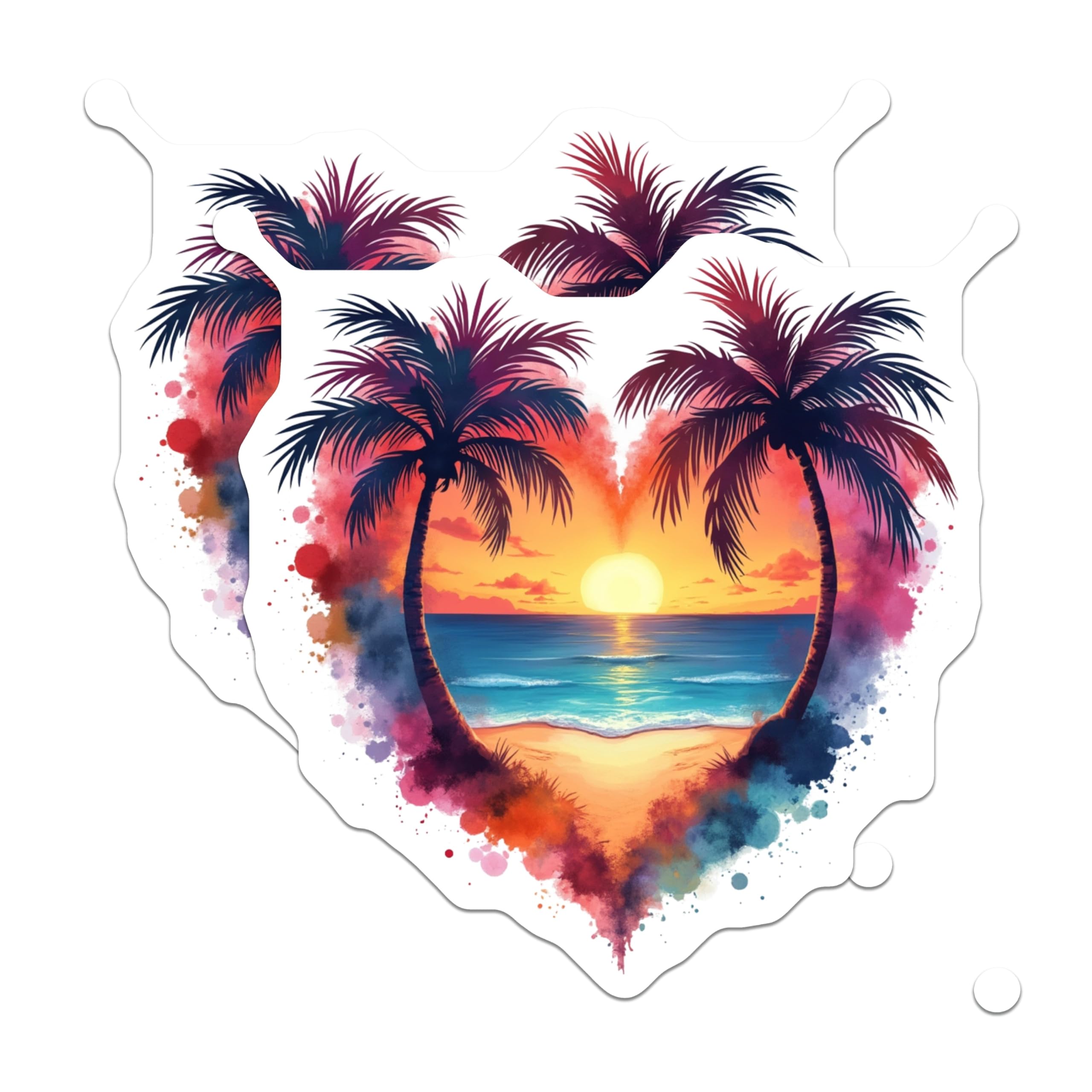 (2 Pack) Tropical Sunset Magnets - Beach Lover Palm Tree Decor - Ocean Landscape Heart Art - Vacation Vibes Coastal Scene - 5 Inches On Longest Side - Thick Durable Magnet - Made in USA - MAG25730