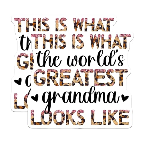 (2 Pack) World's Greatest Grandma Stickers - Leopard Print Grandma - Cute Grandma Quote - 5" On Longest Side - Sticks to Smooth Flat Surfaces - Made in USA - BMCS5743