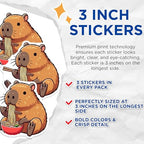 (3 Pack) Capybara Ramen Decals - Cute Animal Stickers - Laptop Decals - 3 Inches On Longest Side - Easy Peel & Apply - Made in USA - 3MCS8674