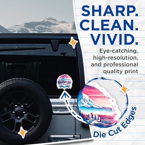 (2 Pack) Washington State Stickers - Seattle Skyline - Mountain Scenic View - 5" On Longest Side - Sticks to Smooth Flat Surfaces - Made in USA - BMCS7161