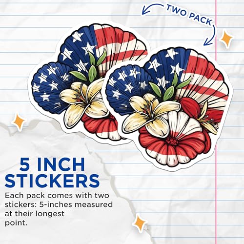 (2 Pack) Patriotic Flowers Stickers - USA Flag Decal - 5" On Longest Side - Sticks to Smooth Flat Surfaces - Made in USA - BMCS8973 - BMCS8973