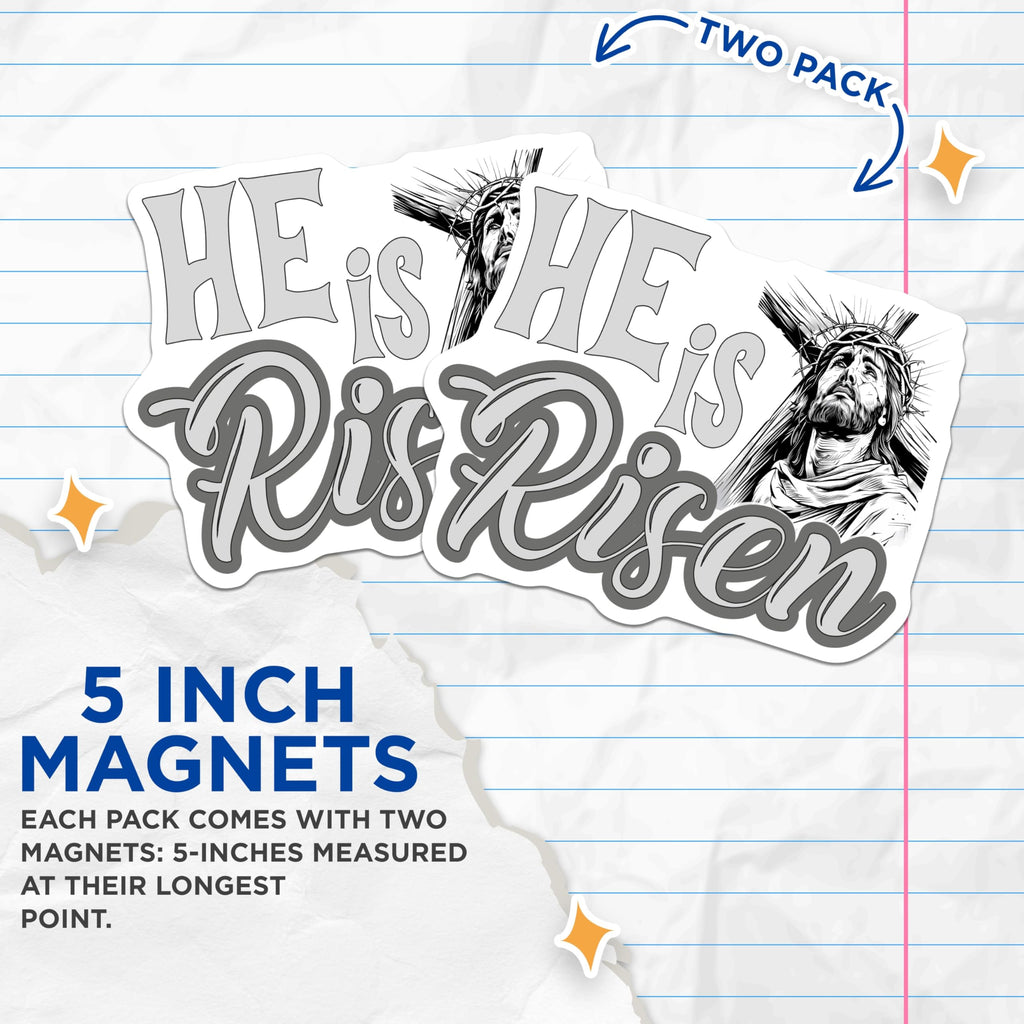 (2 Pack) He is Risen Magnets - Jesus Christ Art - Easter Religious Decoration - 5" On Longest Side - Premium Magnet - for Cars, Refrigerators, Toolboxes, Lockers - Made in USA - MAG16548