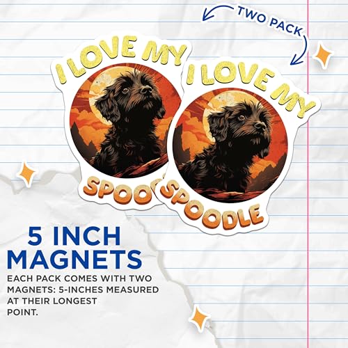 (2 Pack) I Love My Spoodle Magnets - Dog Lover Fridge - Pet Owner Refrig ation - 5" On Longest Side - for Cars, Fridges, Toolboxes - Made in USA - MAG4098