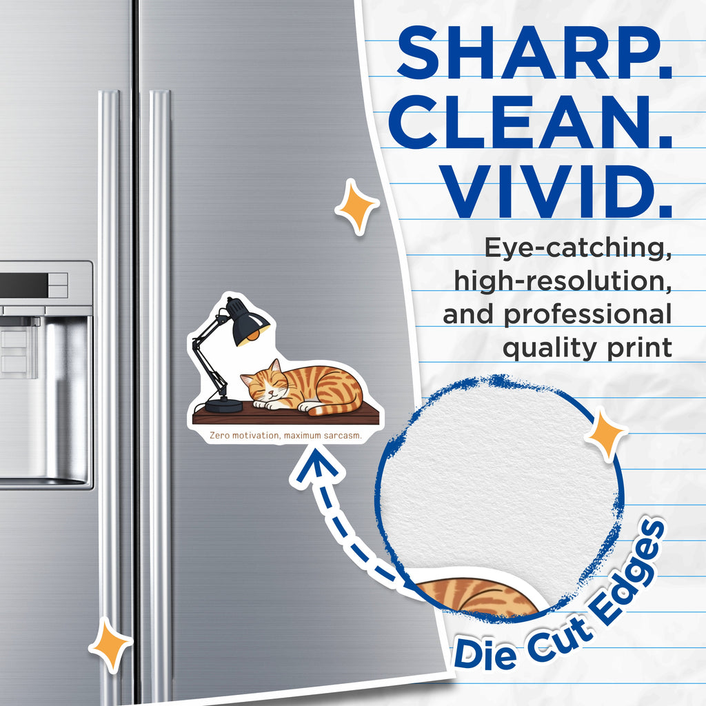 (2 Pack) Zero Motivation Cat Magnets - Sarcastic Quote Fridge Decor - Funny Lazy Kitty Pet Lover Present - 5 Inches On Longest Side - Thick Durable Magnet - Made in USA - MAG38119