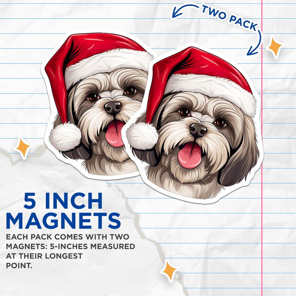 (2 Pack) Shih Tzu Christmas Magnets - Holiday Dog Refrigerator - Pet Owner Stocking Stuffer - 5 Inches On Longest Side - Thick Durable Magnet - Made in USA - MAG28716