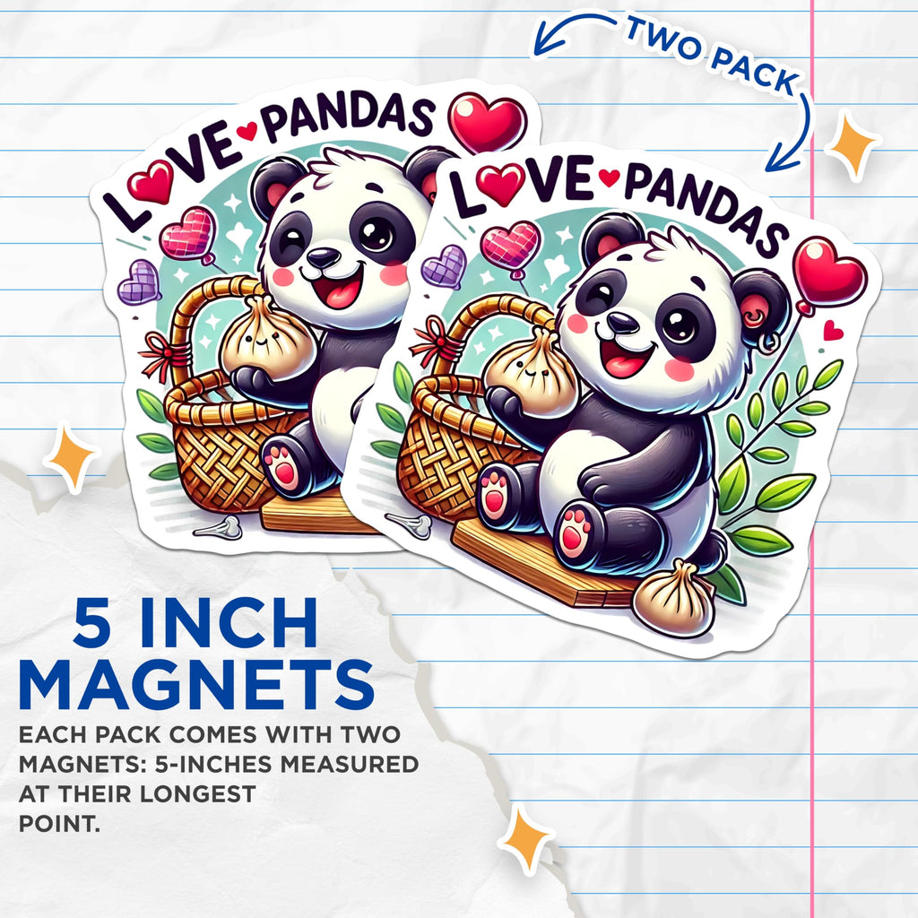 (2 Pack) Panda Magnets - Kawaii Dumpling Bear - Fridge Decor - 5" On Longest Side - Premium Magnet - for Cars, Refrigerators, Toolboxes, Lockers - Made in USA - MAG16031