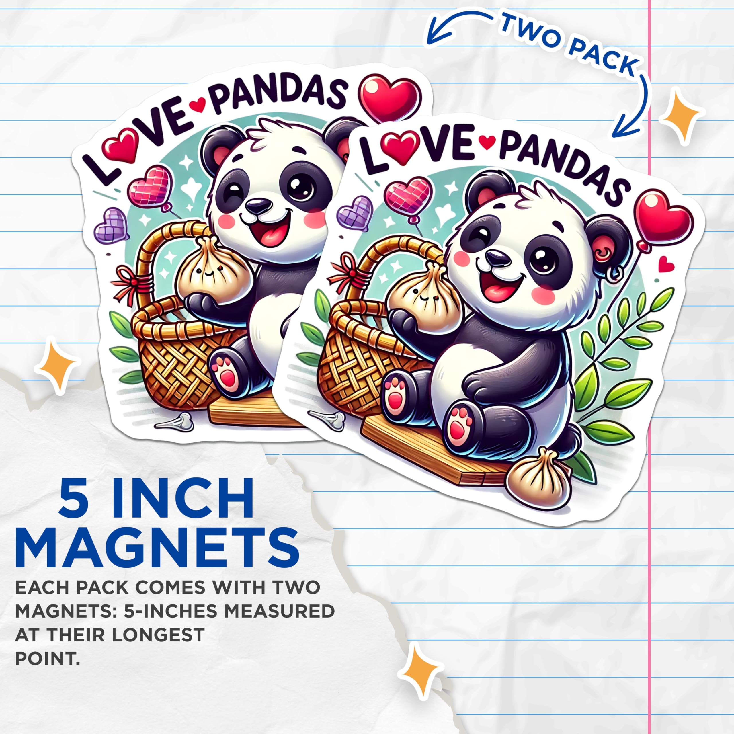 (2 Pack) Panda Magnets - Kawaii Dumpling Bear - Fridge Decor - 5" On Longest Side - Premium Magnet - for Cars, Refrigerators, Toolboxes, Lockers - Made in USA - MAG16031