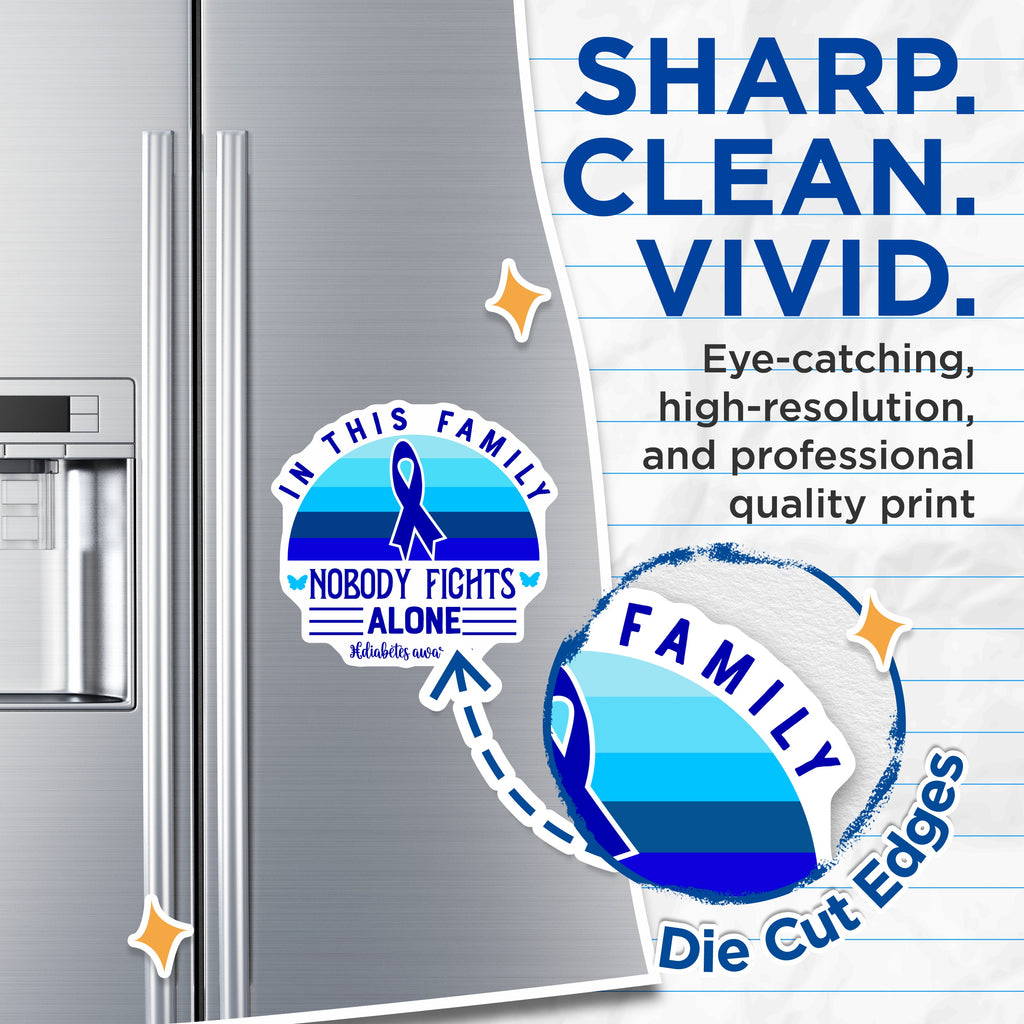 (2 Pack) Diabetes Awareness Magnets - Family Support Quote - Nobody Fights Alone Blue Ribbon - 5 Inches On Longest Side - Thick Durable Magnet - Made in USA - MAG38848