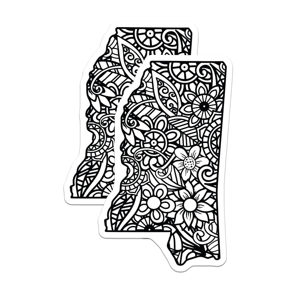 (2 Pack) Mississippi State Magnets - Floral Mandala Art - Southern State Decor - 5 Inches On Longest Side - Thick Durable Magnet - Made in USA - MAG19465