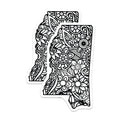 (2 Pack) Mississippi State Magnets - Floral Mandala Art - Southern State Decor - 5 Inches On Longest Side - Thick Durable Magnet - Made in USA - MAG19465