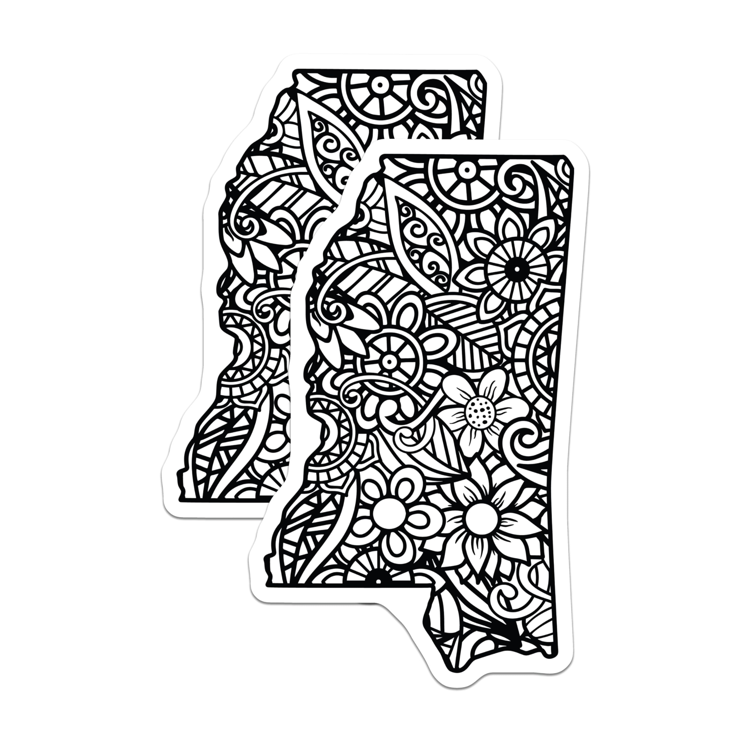 (2 Pack) Mississippi State Magnets - Floral Mandala Art - Southern State Decor - 5 Inches On Longest Side - Thick Durable Magnet - Made in USA - MAG19465