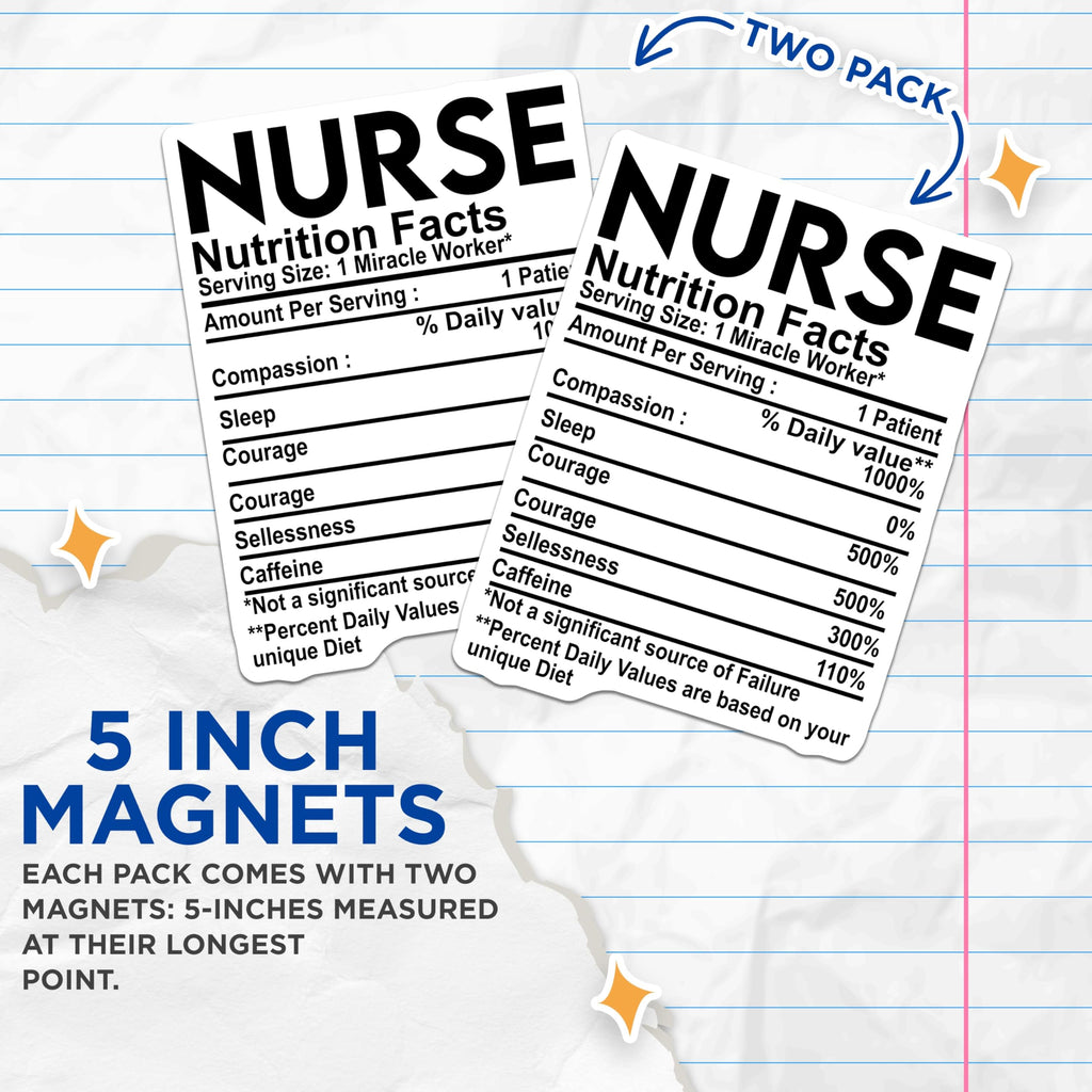 (2 Pack) Nurse Nutrition Facts Magnets - Miracle Worker - Essential Healthcare Worker - 5" On Longest Side - Premium Magnet - for Cars, Refrigerators, Toolboxes, Lockers - Made in USA - MAG16001