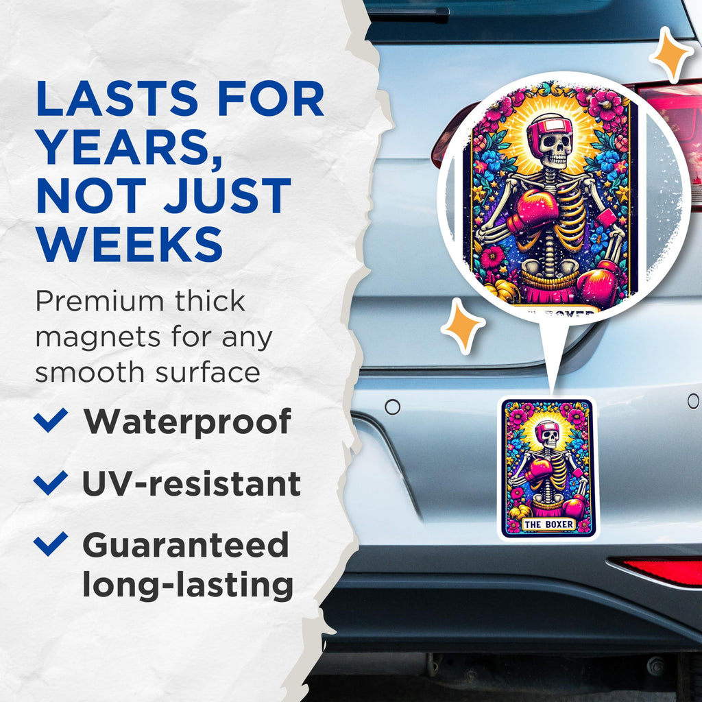 (2 Pack) Boxer Skeleton Magnets - Dia de Los Muertos Floral Art - Vibrant Calavera Skull Refrigerator Decor - 5 Inches On Longest Side - Thick Durable Magnet - Made in USA - MAG24499