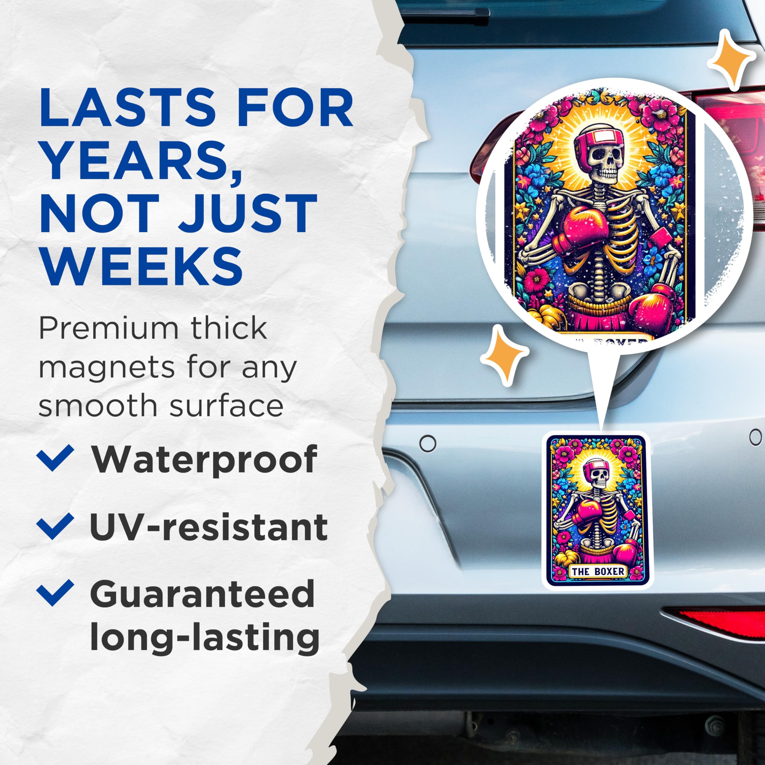 (2 Pack) Boxer Skeleton Magnets - Dia de Los Muertos Floral Art - Vibrant Calavera Skull Refrigerator Decor - 5 Inches On Longest Side - Thick Durable Magnet - Made in USA - MAG24499
