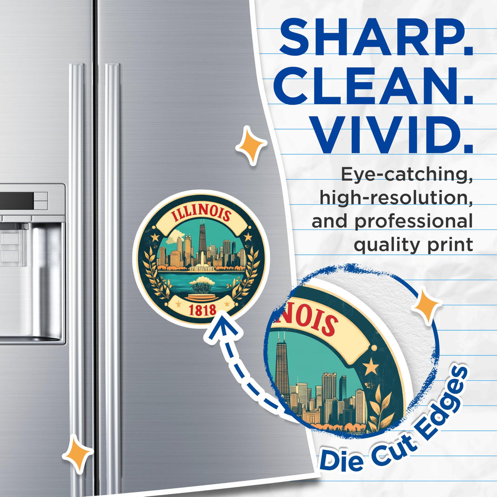 (2 Pack) Illinois State Magnets - Chicago Skyline - Fridge Decor Souvenir - 5" On Longest Side - Premium Magnet - for Cars, Refrigerators, Toolboxes, Lockers - Made in USA - MAG14081