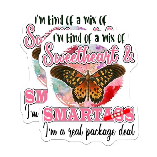 (2 Pack) Sweetheart and Smartass Stickers - Real Package Deal - Funny Butterfly Design - 5" On Longest Side - Sticks to Smooth Flat Surfaces - Made in USA - BMCS5708