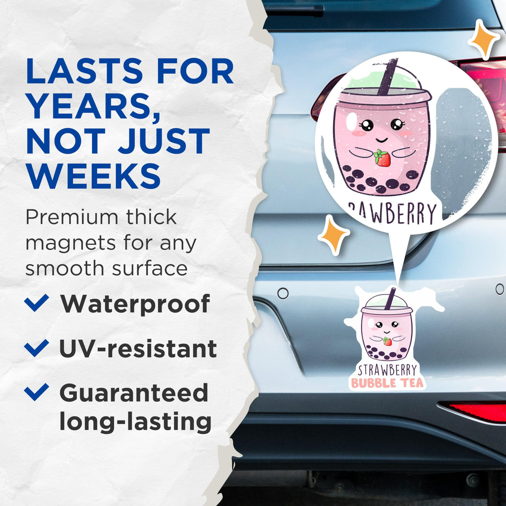(2 Pack) Bubble Tea Magnets - Strawberry Drink - Cute Kitchen Decor - Boba Tea Decor - 5" On Longest Side - for Cars, Fridges, Toolboxes - Made in USA - MAG7760