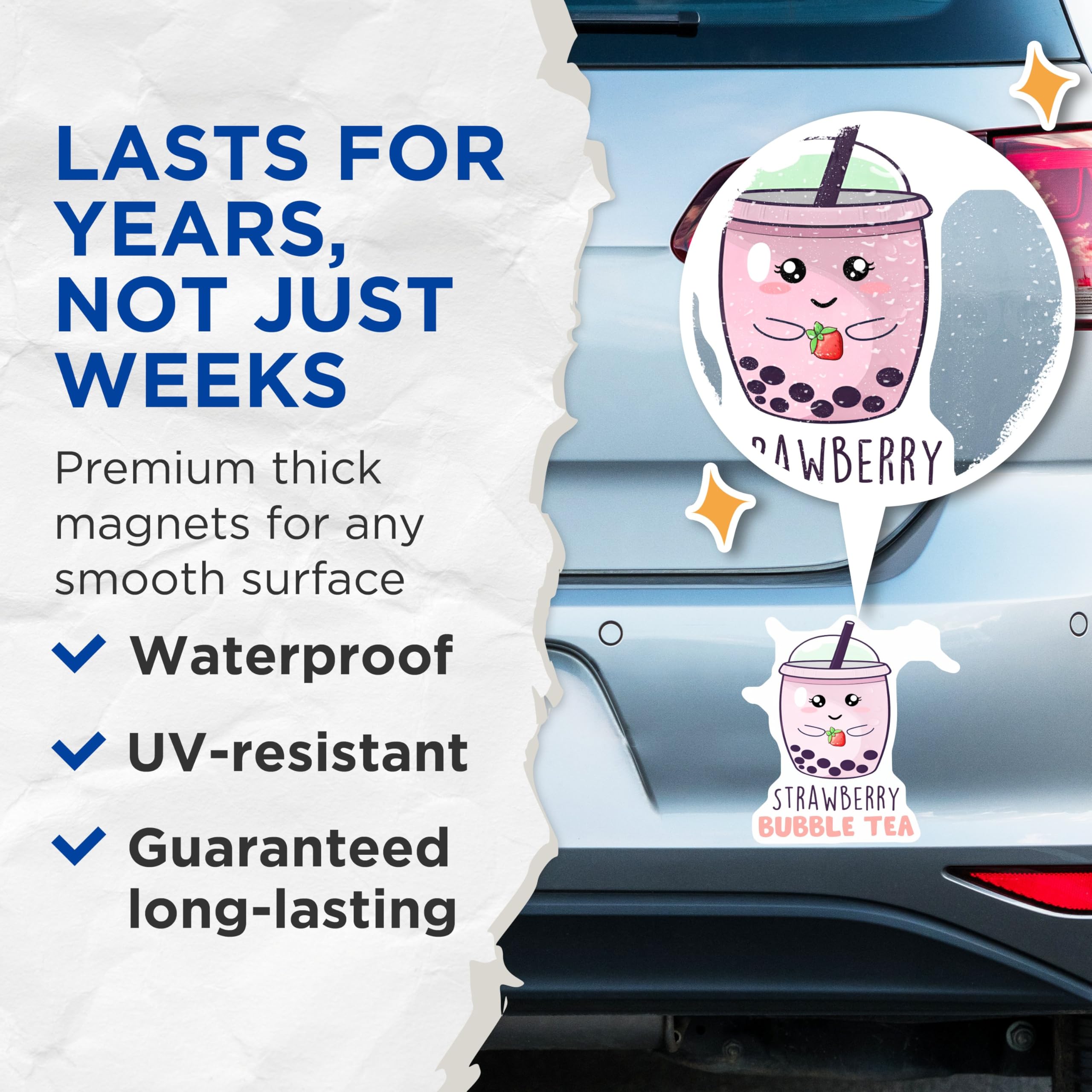 (2 Pack) Bubble Tea Magnets - Strawberry Drink - Cute Kitchen Decor - Boba Tea Decor - 5" On Longest Side - for Cars, Fridges, Toolboxes - Made in USA - MAG7760