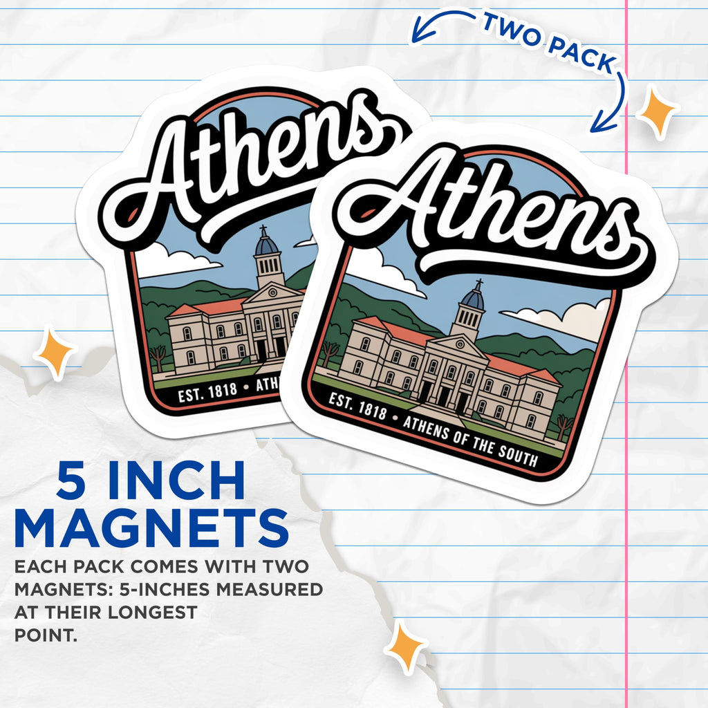 (2 Pack) Athens Georgia Magnets - Athens of The South - University City Souvenir - 5" On Longest Side - Premium Magnet - for Cars, Refrigerators, Toolboxes, Lockers - Made in USA - MAG18732