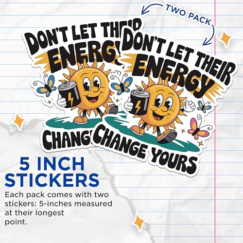 (2 Pack) Positive Affirmation Stickers - Motivational Sun - Inspirational Quotes - 5" On Longest Side - Sticks to Any Smooth Flat Surface - Made in USA - BMCS2914