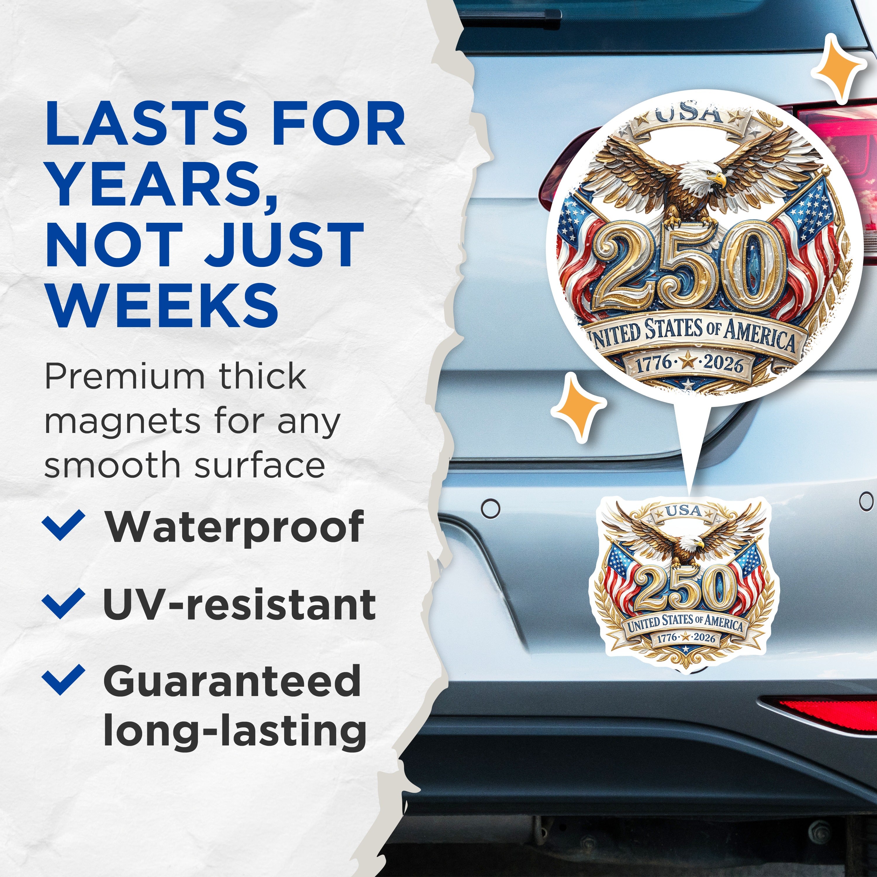 (2 Pack) USA 250th Anniversary Magnets - American Eagle Decor - Patriotic Commemorative - 1776 2026 US History - 5 Inches On Longest Side - Thick Durable Magnet - Made in USA - MAG38570