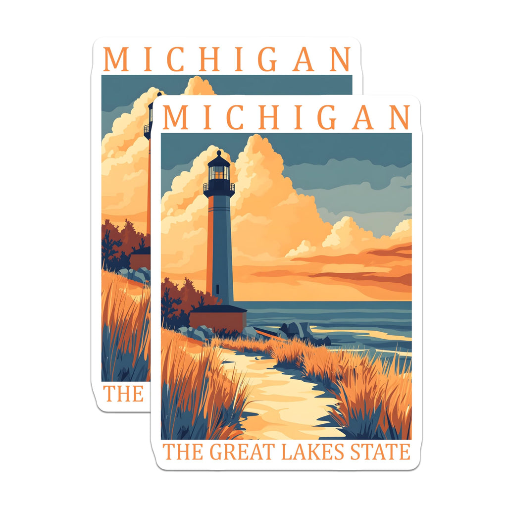 (2 Pack) Michigan Lighthouse Magnets - Great Lakes State - Michigan Travel Souvenir - 5" On Longest Side - Premium Magnet - for Cars, Refrigerators, Toolboxes, Lockers - Made in USA - MAG18784