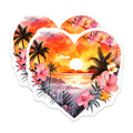 (2 Pack) Tropical Sunset Scene Magnets - Heart Shape Beach Decor - Palm Tree Hibiscus Ocean Art Watercolor - 5 Inches On Longest Side - Thick Durable Magnet - Made in USA - MAG23164