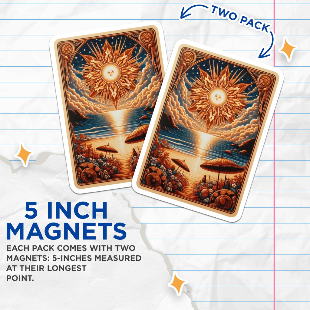 (2 Pack) Sun Beach Magnets - Ocean Scenery Decor - Summer Vacation Souvenirs - 5" On Longest Side - Premium Magnet - for Cars, Refrigerators, Toolboxes, Lockers - Made in USA - MAG15248