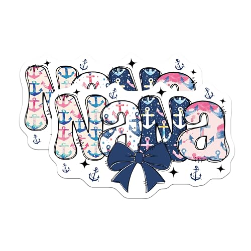 (2 Pack) Nana Stickers - Anchor Themed - Nautical Design - 5" On Longest Side - Sticks to Smooth Flat Surfaces - Made in USA - BMCS9014