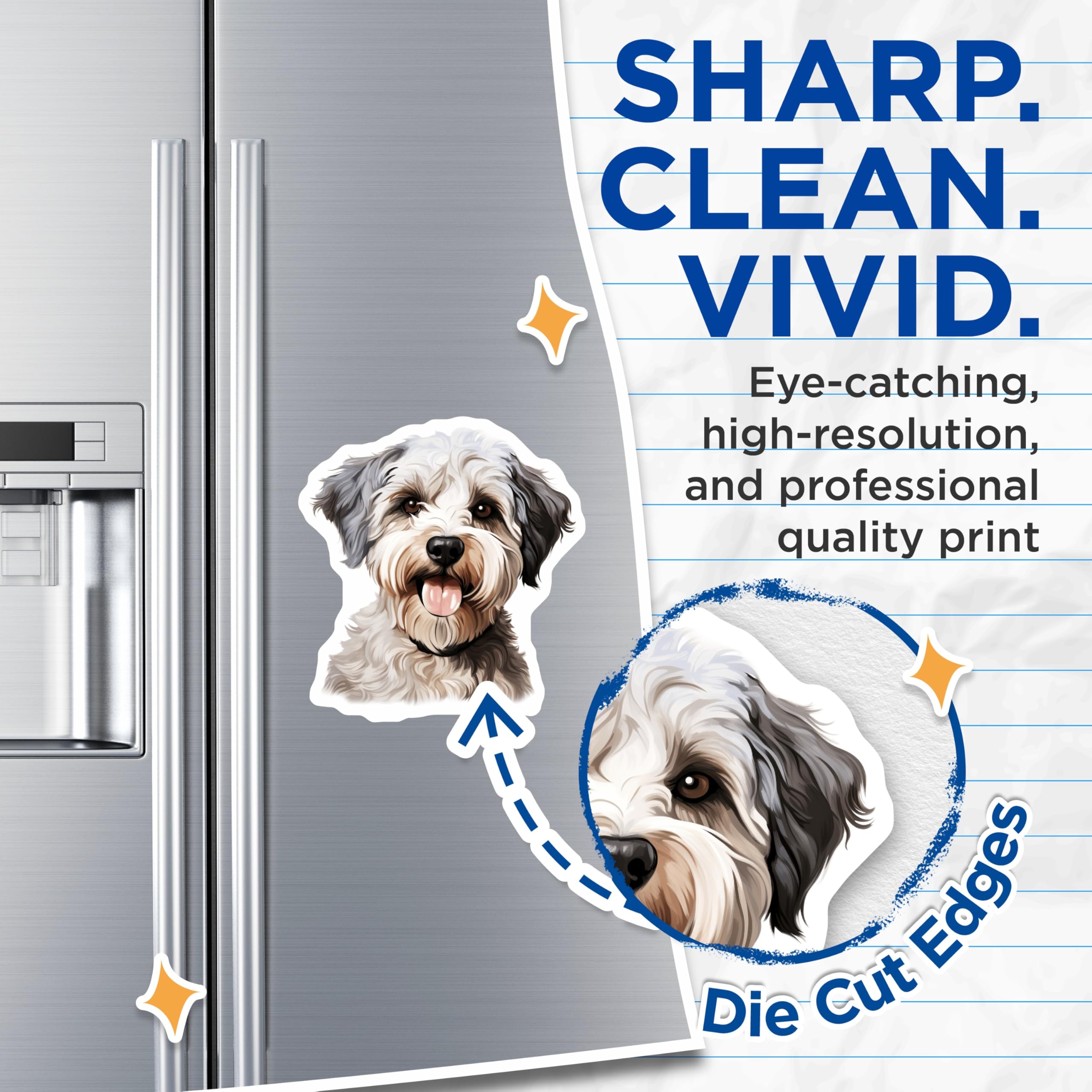 (2 Pack) Fluffy Dog Magnets - Adorable Pet Lover Accessory - Schnauzer Mix Fridge Decor - 5 Inches On Longest Side - Thick Durable Magnet - Made in USA - MAG30665