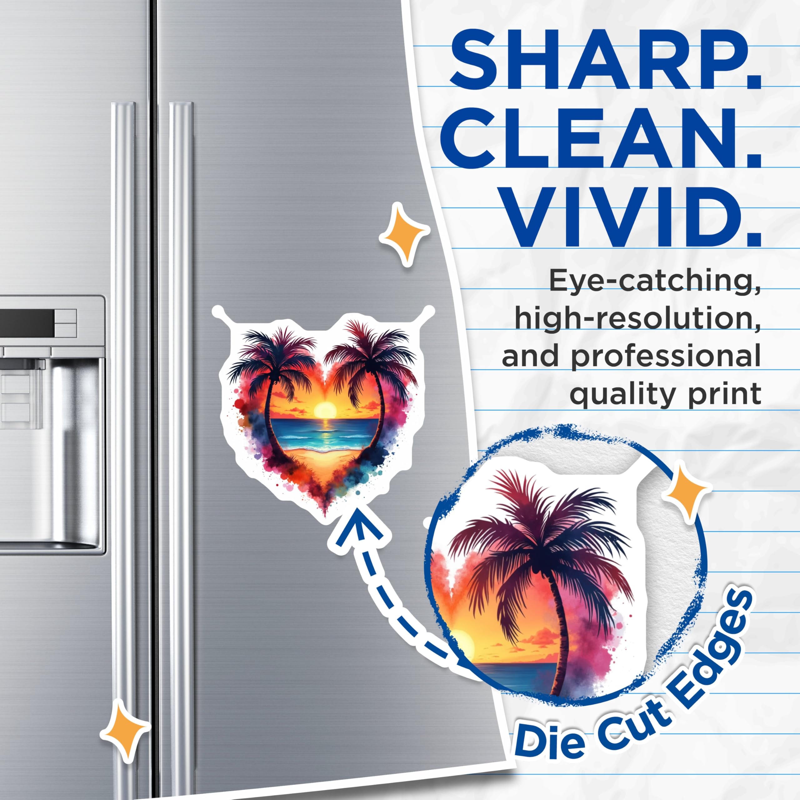 (2 Pack) Tropical Sunset Magnets - Beach Lover Palm Tree Decor - Ocean Landscape Heart Art - Vacation Vibes Coastal Scene - 5 Inches On Longest Side - Thick Durable Magnet - Made in USA - MAG25730