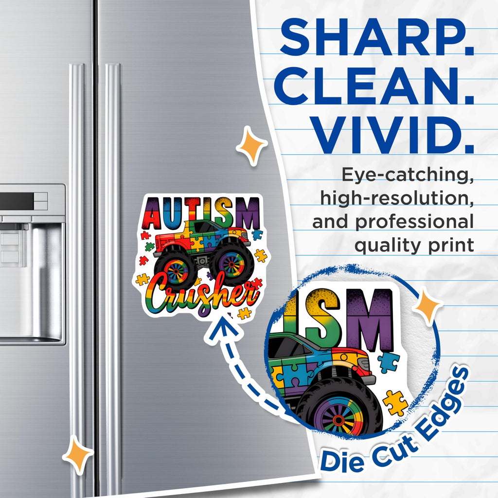 (2 Pack) Autism Crusher Monster Truck Magnets - Neurodiversity Awareness Decor - Special Needs Advocacy Display - 5 Inches On Longest Side - Thick Durable Magnet - Made in USA - MAG28662