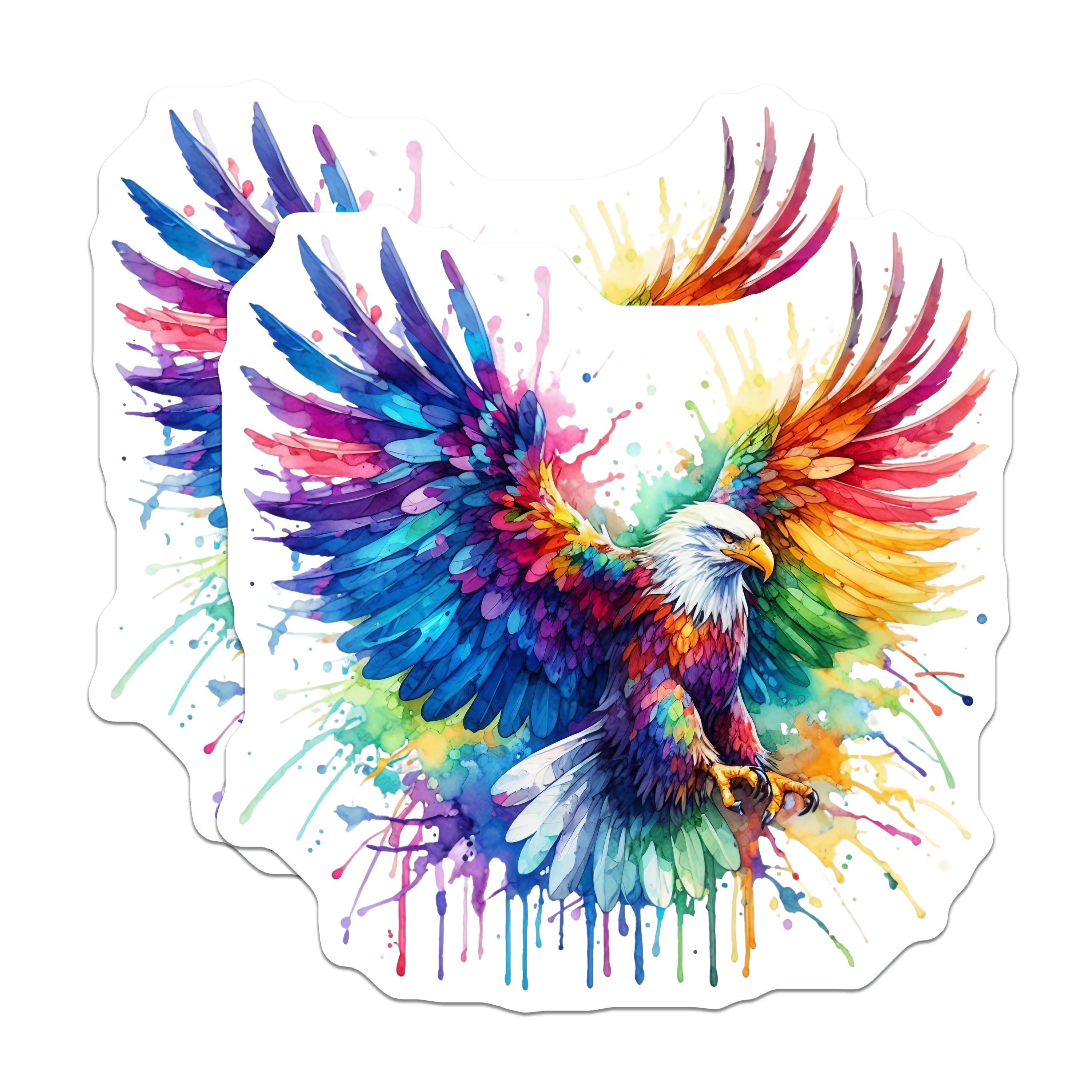(2 Pack) Watercolor Eagle Magnets - Rainbow Bird Art - Freedom Symbol Decor - Fridge Locker Display - 5 Inches On Longest Side - Thick Durable Magnet - Made in USA - MAG37831