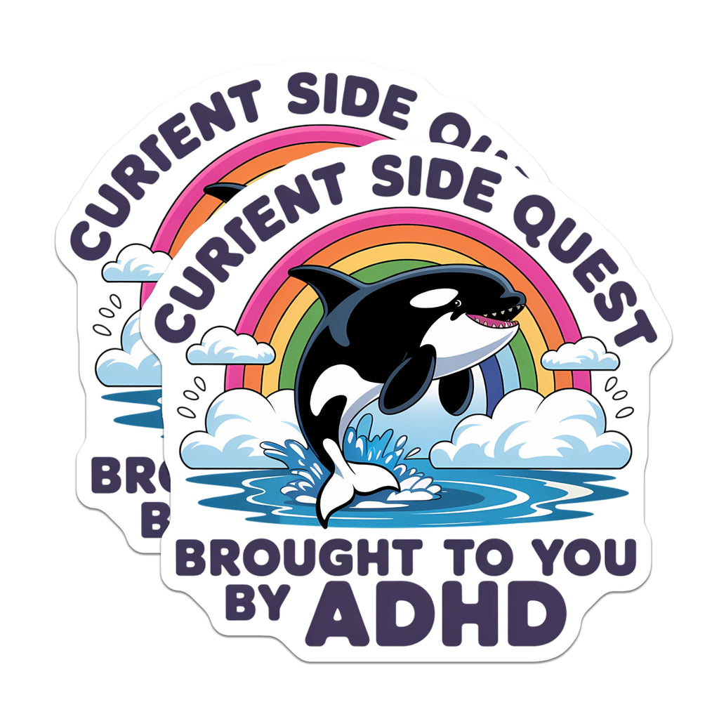 (2 Pack) Current Side Quest Magnets - Funny ADHD Orca Rainbow - Neurodivergent Executive Function Brain - 5 Inches On Longest Side - Thick Durable Magnet - Made in USA - MAG21786