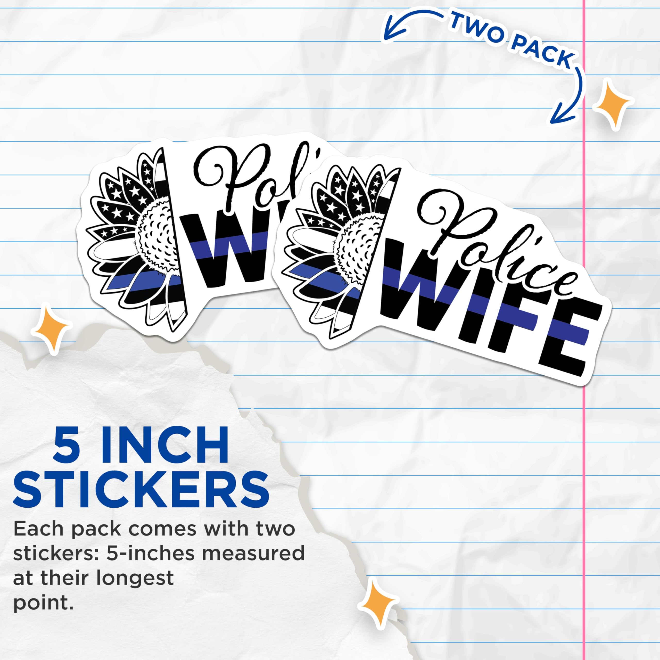 (2 Pack) Police Wife Stickers - Thin Blue Line Sunflower Design - Law Enforcement Support Spouse - Leo Family Pride - 5" On Longest Side - Sticks to Smooth Flat Surfaces - Made in USA - BMCS21430