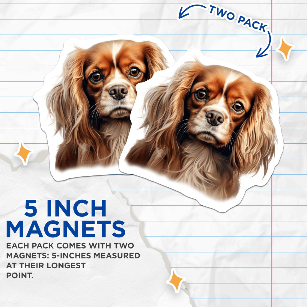(2 Pack) Cavalier King Charles Spaniel Dog Magnets - Breed Specific - Pet Parent Fridge Decor - 5 Inches On Longest Side - Thick Durable Magnet - Made in USA - MAG29573